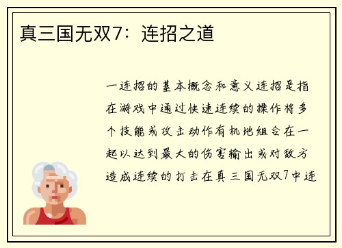 真三国无双7：连招之道